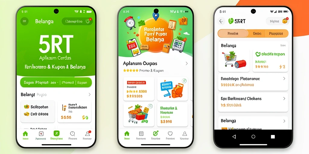 Antarmuka pengguna aplikasi 5RT dengan fitur promo & kupon.