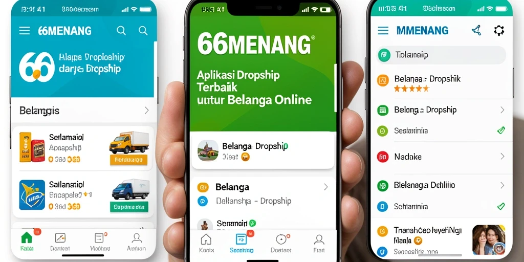 Tampilan antarmuka aplikasi 66MENANG saat menjelajahi produk Dropship.