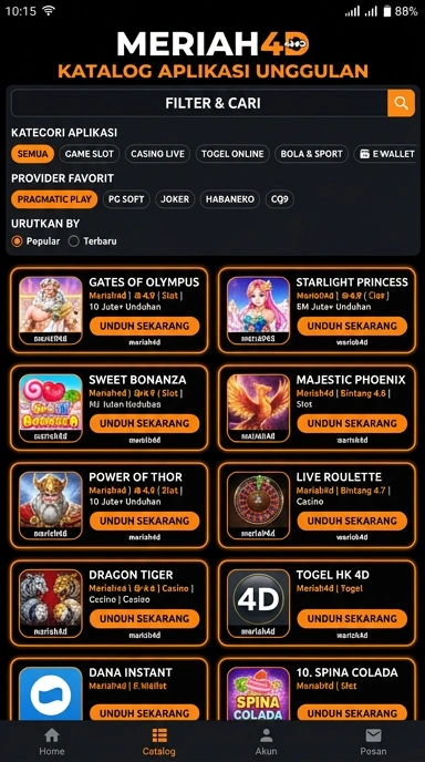 Tampilan katalog aplikasi meriah4d