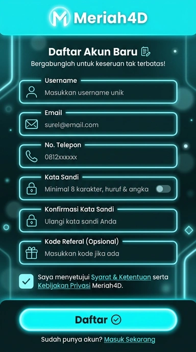 Tampilan halaman daftar meriah4d